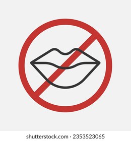 Don`t talk sign. Stop speaking icon. Limit organ sense sign. Icon in red prohibition circle. Vector illustration