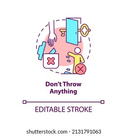 Dont throw anything concept icon. Escape room warning abstract idea thin line illustration. Avoid things destruction. Isolated outline drawing. Editable stroke. Arial, Myriad Pro-Bold fonts used