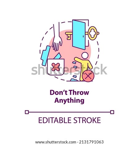 Dont throw anything concept icon. Escape room warning abstract idea thin line illustration. Avoid things destruction. Isolated outline drawing. Editable stroke. Arial, Myriad Pro-Bold fonts used