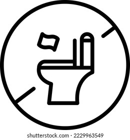 don't throw in toilet icon. Isolated vector black outline stamp label rounded badge product tag on transparent background. Symbol.