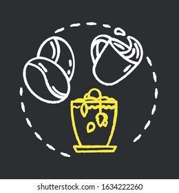 Dont tip tea chalk RGB color concept icon. Herbs cultivation. Indoor gardening. Dont overturn coffee to pot idea. Vector isolated chalkboard illustration on black background