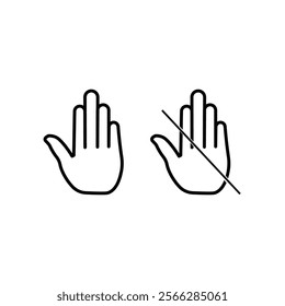 Don't touch hand icon. Isolated lined logotype design elements. Standard symbol user guide. Crossed palm pictogram.