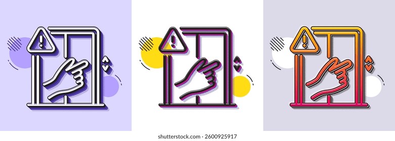 Dont touch lift buttons line icon. Halftone dotted pattern. Gradient icon with grain shadow. Hand warning sign. Elevator hygiene notification symbol. Line dont touch icon. Various designs. Vector