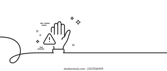 Dont touch line icon. Continuous one line with curl. Hand warning sign. Hygiene notification symbol. Dont touch single outline ribbon. Loop curve pattern. Vector
