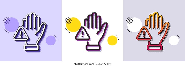 Dont touch line icon. Halftone dotted pattern. Gradient icon with grain shadow. Hand warning sign. Hygiene notification symbol. Line dont touch icon. Various designs. Vector