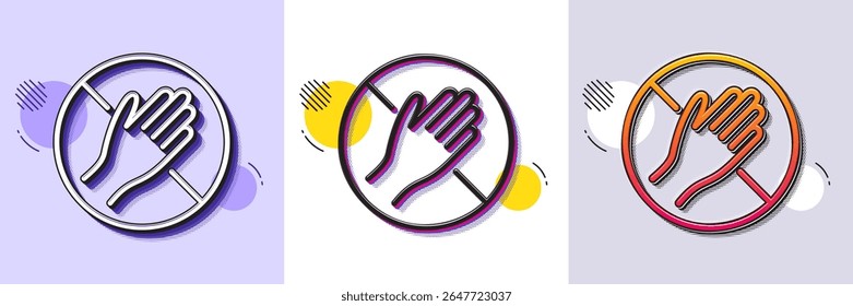 Não toque no ícone de linha. Padrão pontilhado de meio-tom. Ícone de gradiente com sombra de grão. Sinal de aviso da mão. Símbolo de notificação de higiene. Linha não toque ícone. Vários desenhos. Vetor