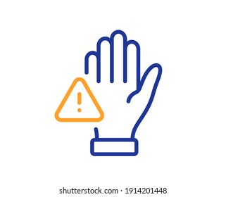 Dont touch line icon. Hand warning sign. Hygiene notification symbol. Quality design element. Line style dont touch icon. Editable stroke. Vector