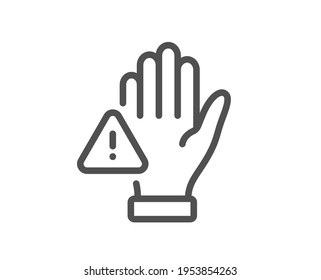 Dont touch line icon. Hand warning sign. Hygiene notification symbol. Quality design element. Linear style dont touch icon. Editable stroke. Vector