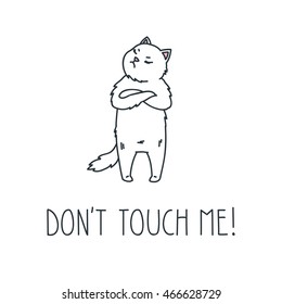 Don't touch me. Doodle vector illustration of angry white cat