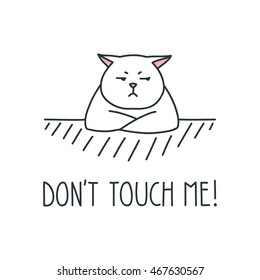 Don't touch me. Doodle vector illustration of sad white cat