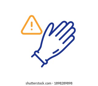Dont touch without gloves line icon. Hand warning sign. Hygiene notification symbol. Quality design element. Line style use gloves icon. Editable stroke. Vector