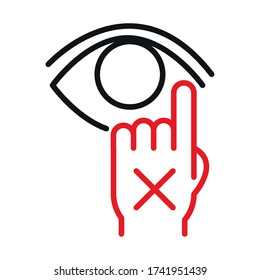 Dont Touch Your Eye Line Bicolor Style Icon Design Of Medical Care And Covid 19 Virus Theme Vector Illustration