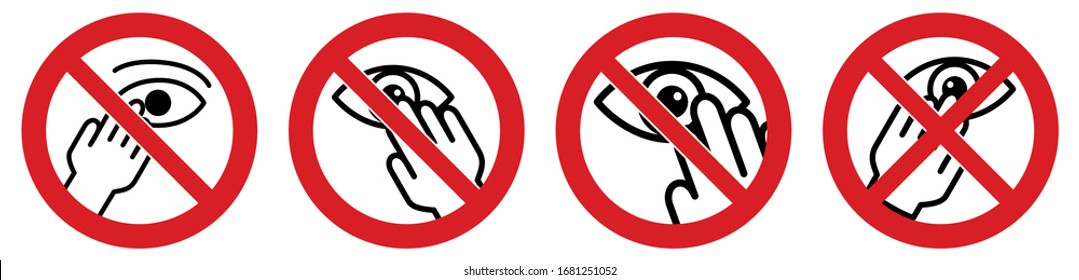 Don't Touch Your Eyes Icon, Simple Hand And Eye Sign In Red Crossed Circle. Can Be Used During Coronavirus Covid-19 Outbreak Prevention