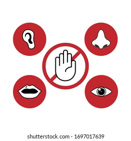 Dont Touch Your Face Part - Icon. Health Warning Symbol. Sign Of Prevention From Virus.