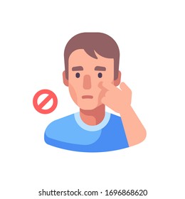 Don't Touch Your Face To Prevent Infection. Virus Prevention Flat Illustration. Hygiene Icon