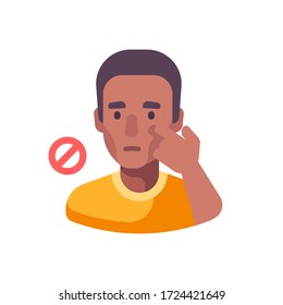 Don't touch your face to prevent infection. Virus prevention flat illustration. Hygiene icon