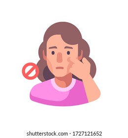 Don't touch your face to prevent infection. Virus prevention flat illustration. Hygiene icon