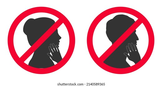 Don't touch your face. Two variants of prohibition icons - male and female profile. Vector signs on a white background. Hygiene warning symbols to prevent the spread of viruses and infection. 