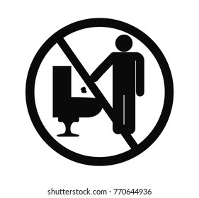 Don't trash to flush toilet sign vector.Pictogram of person in toilet with isolated white background.Warning Silhouette man trash to bowl.