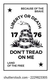 Dont tread on me. Gadsden Flag emblem. Rattlesnake symbol. Print lettering design template.