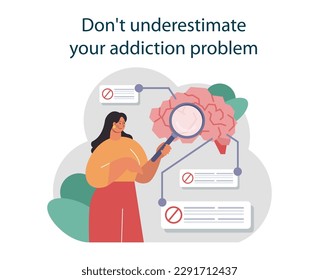Don't underestimate your addiction problem. Treatment strategy to get rid of bad habit or addiction. Toxic and dangerous dependence quit. Clinic rehabilitation or therapy. Flat vector illustration