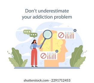 Don't underestimate your addiction problem. Treatment strategy to get rid of bad habit or addiction. Toxic and dangerous dependence quit. Clinic rehabilitation or therapy. Flat vector illustration