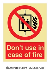 Don't use in case of fire - International Fire Control and Safety Signs - Fire control, Emergency equipment, Switchboard, Fire control.