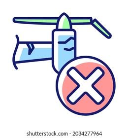 Dont use with cracked details RGB color manual label icon. Crack detection. Drone usage safety. Damage inspection. Isolated vector illustration. Simple filled line drawing for product use instructions