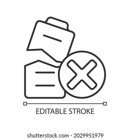 Dont use damaged battery linear manual label icon. Broken component. Thin line customizable illustration. Contour symbol. Vector isolated outline drawing for product use instructions. Editable stroke