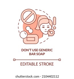 Dont use generic bar soap terracotta concept icon. Skincare routine tip abstract idea thin line illustration. Isolated outline drawing. Editable stroke. Roboto-Medium, Myriad Pro-Bold fonts used