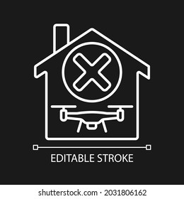 Dont use indoors white linear manual label icon for dark theme. Thin line customizable illustration. Isolated vector contour symbol for night mode for product use instructions. Editable stroke