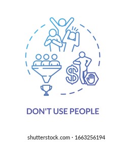 Dont use people concept icon. Abuser, selfish person. Egocentric and narcissistic friend. Abusive relationships idea thin line illustration. Vector isolated outline RGB color drawing