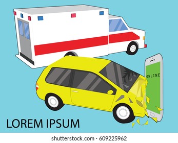 Don't use phone and drive concept Car crash illustration