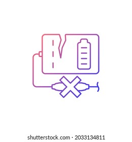 Dont use powerbank if damaged gradient linear vector manual label icon. Cracked shell. Thin line color symbol. Modern style pictogram. Vector isolated outline drawing for product use instructions