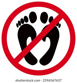 Don't walk barefoot here, red prohibitory sign