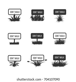 Dont walk info nameplate with grass black silhouettes. Vector illustration