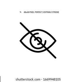 Dont watch, crossed eye simple line icon vector illustration.Editable stroke. 48x48 Pixel Perfect.