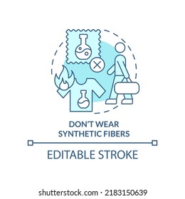 Dont wear synthetic fibers turquoise concept icon. Surviving plane crash abstract idea thin line illustration. Isolated outline drawing. Editable stroke. Arial, Myriad Pro-Bold fonts used