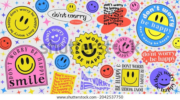 Don\'t worry be happy Abstract\
Hipster Cool Trendy Background With Retro Stickers Vector\
Design.