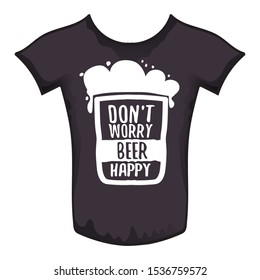 Don't worry beer happy vector concept label or print isolated on black t shirt. vector funky beer quote or slogan for print on tee. International beer day label or octoberfest icon