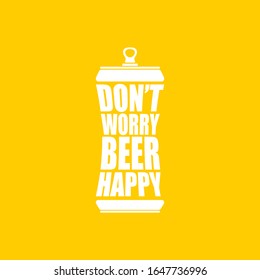 Dont worry beer happy vector poster design template with beer bottle silhouette isolated on orange background. vector funky t shirt beer quote  print slogant . International beer day background