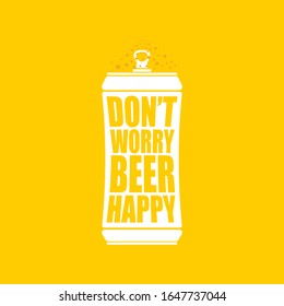 Dont worry beer happy vector poster design template with beer bottle silhouette isolated on orange background. vector funky t shirt beer quote  print slogant . International beer day background