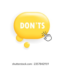 Don'ts button. Flat, yellow, cursor on the button, don'ts button, don'ts icon. Vector icon