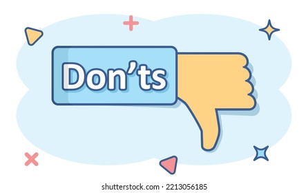 Don'ts sign icon in comic style. Unlike vector cartoon illustration. No business concept splash effect.