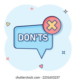 Don'ts sign icon in comic style. Unlike cartoon vector illustration on white isolated background. No splash effect business concept.