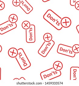 Don'ts sign icon seamless pattern background. Unlike vector illustration on black round background with long shadow. No business concept.