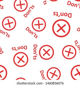 Don'ts sign icon seamless pattern background. Unlike vector illustration on black round background with long shadow. No business concept.