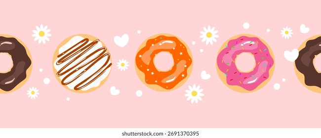 Borde sin fisuras de donur. Borde lindo de la ilustración del bocado. Puede ser utilizado para el Fondo de pantalla, el Anuncio y la decoración