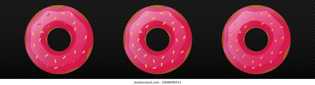 Donut 3d vector realistic doughnut set. Sweet desert vector