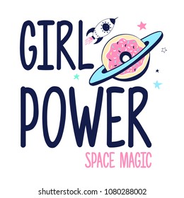 Donut about space print design with slogan. Vector illustration design for fashion fabrics, textile graphics, prints.	